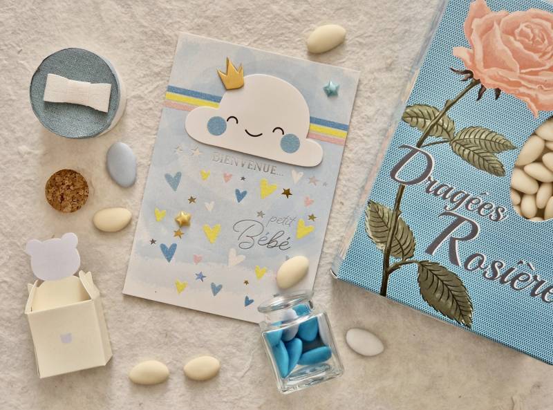 Dragées Rosière Naissances Amandes AVOLA Champagne emballages personnalisés