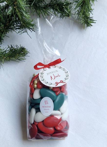 Sachet personnalisé - Maison Rosière - dragées amandes et chocolat pour Noel