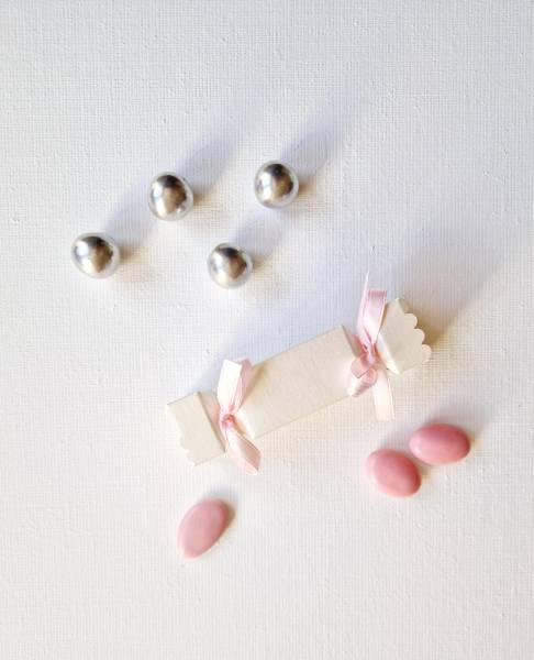 Bonbon cartonné nacré - Dragées Métal Argent riz soufflé & Amandes Avola Rose - Dragées Rosière Allauch 